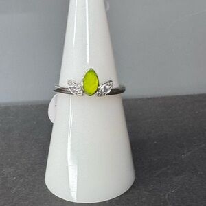 Elegant Genuine Peridot Quartz on a Rhodium Plated Ring